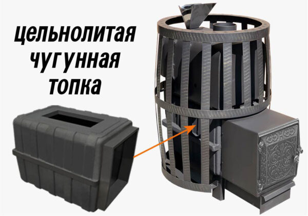 Банная чугунная печь Березка "Воевода" 20 (ДТ-3 Сетка Закрытая каменка)
