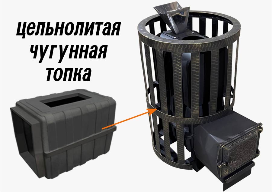 Банная чугунная печь Березка "Воевода" 15 (ДТ-3 Сетка, Закрытая Каменка)