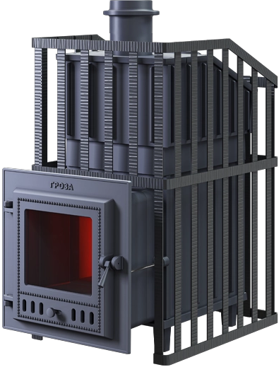 Чугунная банная печь Гроза Ураган 24М в сетке